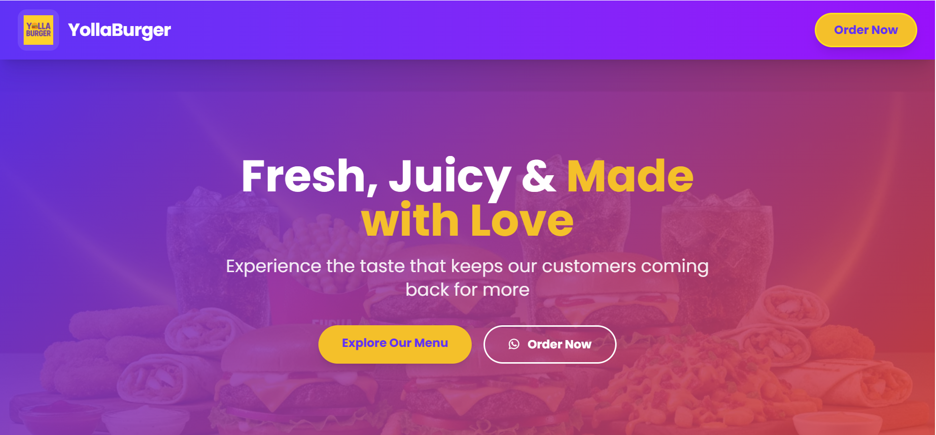 YollaBurger Menu website preview